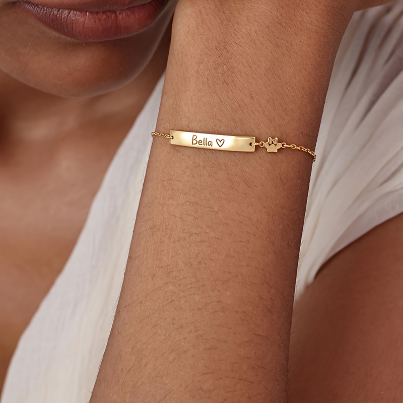 Women's Custom Engraved 18K Gold Plated Bar Name Bracelet